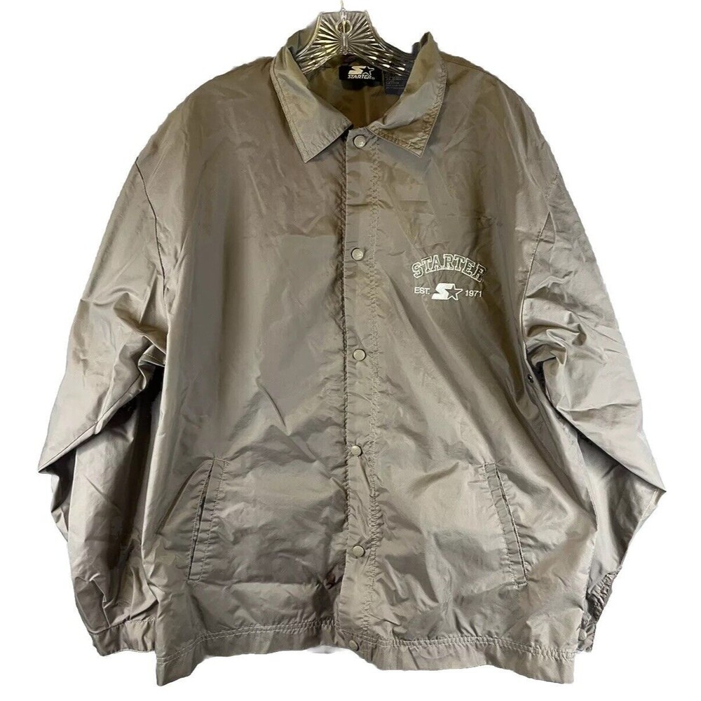 Starter Brand Coaches Jacket Mens M silver mink Snap Button Vintage Style